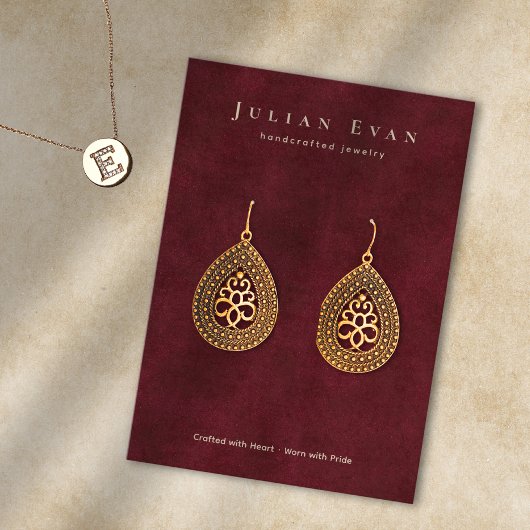 Elegante Bourgondische rode sieraden oorbel displa Visitekaartje