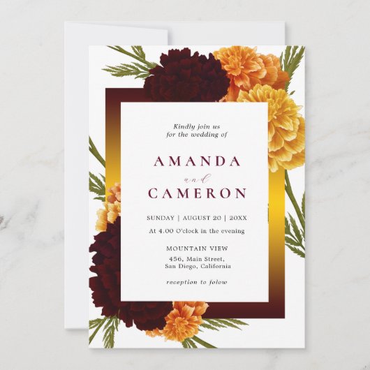 Elegante Bourgondische rode Waterverf "MARIGOLD" b Kaart (Voorkant)