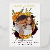 Elegante Bourgondische rode Waterverf "MARIGOLD" F Folie Uitnodiging (Voorkant)