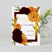 Elegante Bourgondische rode Waterverf "MARIGOLD" F Folie Uitnodiging (Staand Voorkant)