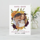 Elegante Bourgondische rode Waterverf "MARIGOLD" F Save The Date (Staand voorkant)