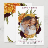 Elegante Bourgondische rode Waterverf "MARIGOLD" F Save The Date (Voorkant / Achterkant)