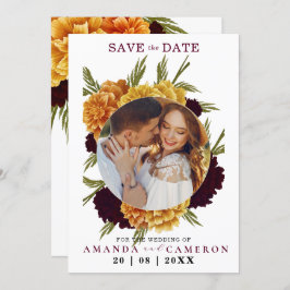 Elegante Bourgondische rode Waterverf "MARIGOLD" F Save The Date