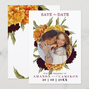 Elegante Bourgondische rode Waterverf "MARIGOLD" F Save The Date