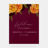 Elegante Bourgondische rode Waterverf"MARIGOLD"Wel Acryl Bord (Voorkant)