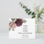 Elegante Bourgondische Roos bruiloft save the date Aankondigingskaart (Staand voorkant)