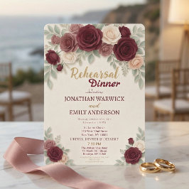 Elegante Bourgondische Roos Chic Proefdinermaalijd Kaart