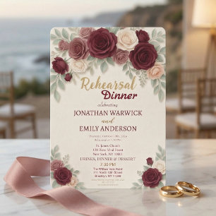 Elegante Bourgondische Roos Chic Proefdinermaalijd Kaart