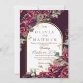 Elegante Bourgondische Roos en gouden bloemen brui Kaart (Voorkant)