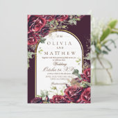 Elegante Bourgondische Roos en gouden bloemen brui Kaart (Staand voorkant)