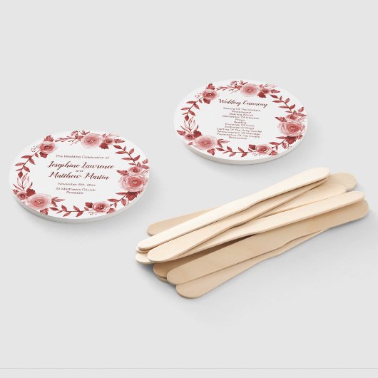 Elegante Bourgondische Roos krans bruiloft program Handwaaier (Niet-gemonteerd)