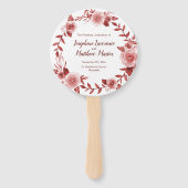 Elegante Bourgondische Roos krans bruiloft program Handwaaier (Voorkant)