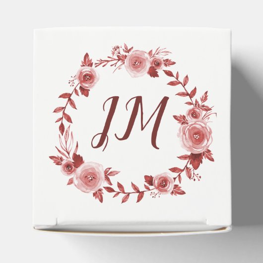 Elegante Bourgondische Roos krans Monogram bruilof Bedankdoosjes (Bovenkant)