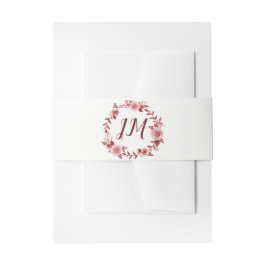 Elegante Bourgondische Roos krans Monogram bruilof Uitnodigingen Wikkel