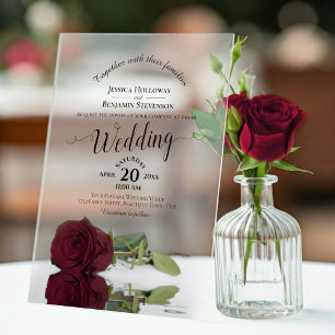 Elegante Bourgondische Roos Lacy Calligrafie Weddi Acryl Uitnodigingen