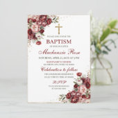 Elegante Bourgondische, roze en gouden bloemdoop Kaart (Staand voorkant)