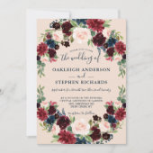 Elegante Bourgondische, roze en marine bloemenbrui Kaart (Voorkant)