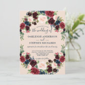 Elegante Bourgondische, roze en marine bloemenbrui Kaart (Staand voorkant)