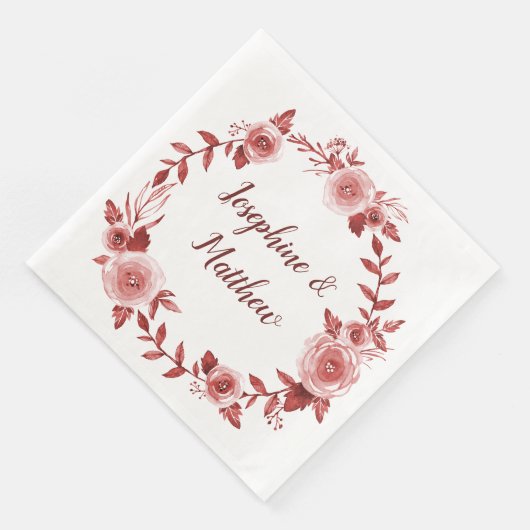 Elegante Bourgondische Rozen krans bruiloft Servet (Hoek)