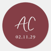 Elegante Bourgondische schone bruiloft Ronde Sticker (Voorkant)