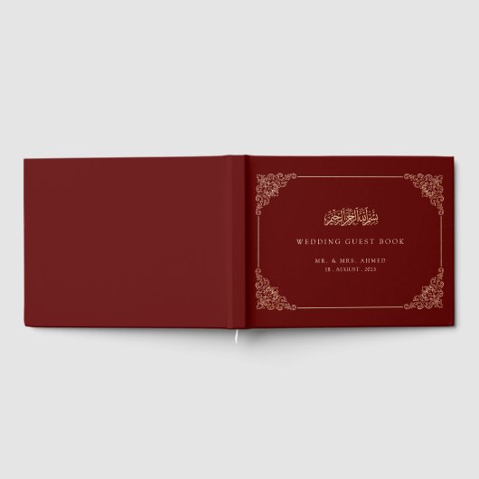 Elegante Bourgondische  Scroll Moslim Bruiloft Gastenboek (Volledig)