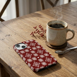 Elegante Bourgondische Sneeuwvlok Damast Bloem iPhone 15 Case