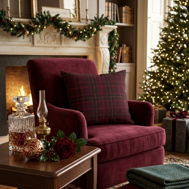Elegante Bourgondische Tartan Accent Kussen (Creator heeft geüpload)
