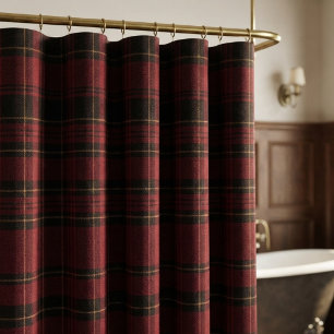 Elegante Bourgondische Tartan Douchegordijn