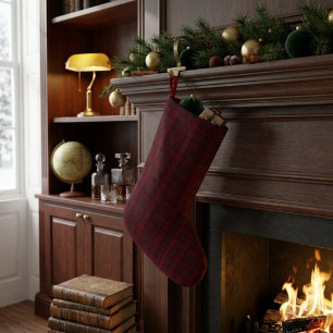 Elegante Bourgondische Tartan Grote Kerstsok