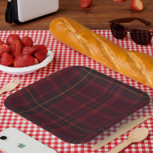 Elegante Bourgondische Tartan Papieren Bordje