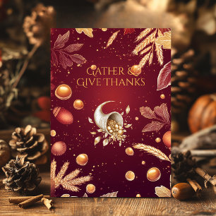 Elegante Bourgondische Thanksgiving & Oogst Cornuc Kaart