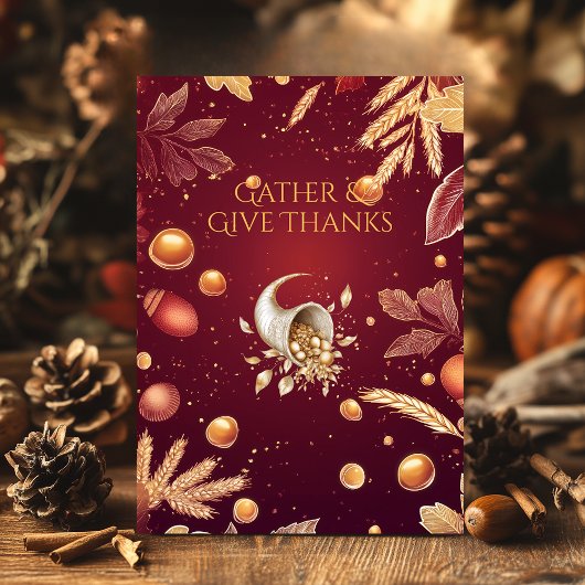 Elegante Bourgondische Thanksgiving & Oogst Cornuc Kaart