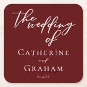 Elegante Bourgondische typografie Avond bruiloft Kartonnen Onderzetters (Voorkant)