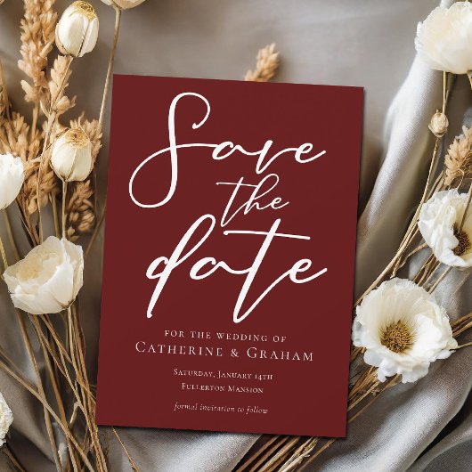 Elegante Bourgondische typografie minimalistisch Save The Date