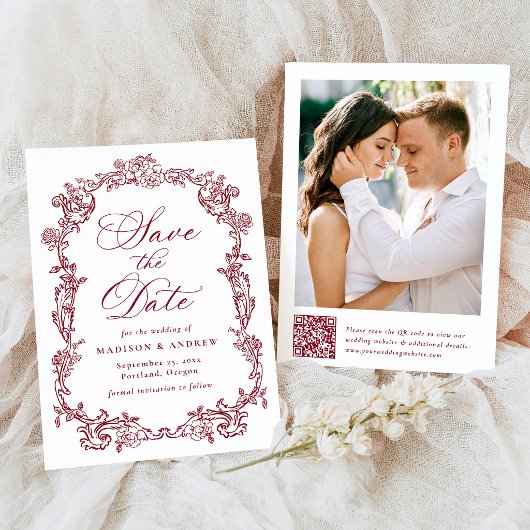 Elegante Bourgondische Victoriaanse Bloemencode Tr Save The Date