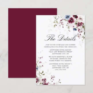 Elegante Bourgondische Waterverf Bloemen Trouwdeta Informatiekaartje