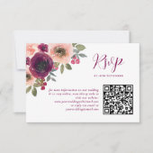 Elegante Bourgondische Waterverf Floral Qr-code RSVP Kaartje (Voorkant)