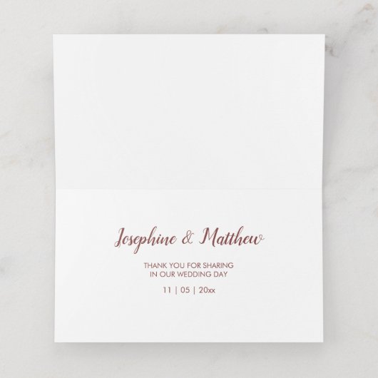 Elegante Bourgondische Waterverf Rozen Bruiloft Plaatskaartje (Binnenkant ongevouwen)