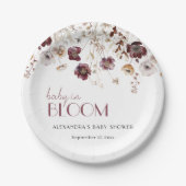 Elegante Bourgondische Wildflowers Meisje Baby sho Papieren Bordje (Voorkant)