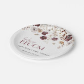 Elegante Bourgondische Wildflowers Meisje Baby sho Papieren Bordje (Gekanteld)