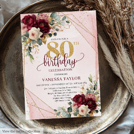 Elegante Bourgondische witgouden Rozen 80e verjaar Kaart