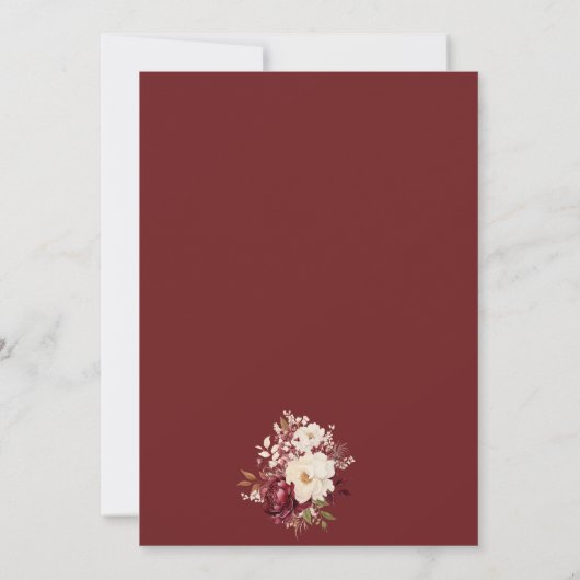 Elegante Bourgondische witte bloemen bruiloft uitn Kaart (Achterkant)