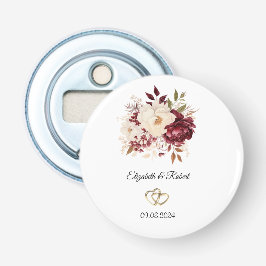 Elegante Bourgondische witte bloemen Button Flesopener