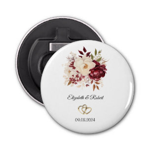 Elegante Bourgondische witte bloemen Button Flesopener