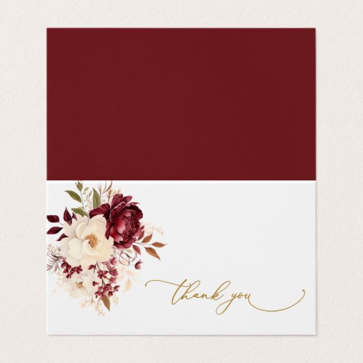 Elegante Bourgondische witte bloemen dank u kaart Visitekaartje (Buitenkant ongevouwen)