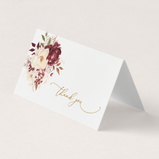 Elegante Bourgondische witte bloemen dank u kaart Visitekaartje (Voorkant)