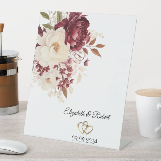 Elegante Bourgondische witte bloemen Reclamebord Met Voetstuk (Insitu)