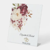 Elegante Bourgondische witte bloemen Reclamebord Met Voetstuk (Voorkant)