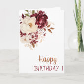 Elegante Bourgondische witte bloemen Rozen Verjaar Kaart (Voorkant)