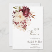 Elegante Bourgondische witte bloemen sparen de dat Save The Date (Voorkant)